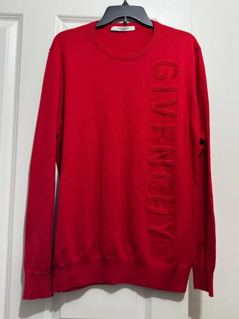 Givenchy Red Crewneck Sweater with Vertical Logo, Sz XL